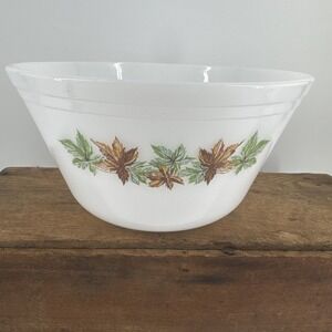 Mixing Bowl Vintage 9" Federal White Maple Leaf Pattern Heat Proof Milk Glass